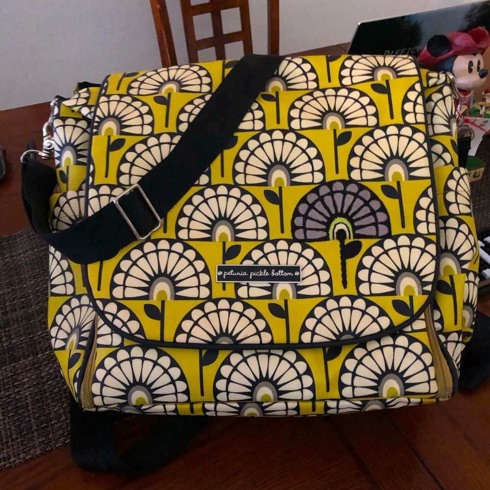 petunia pickle bottom diaper bag yellow black